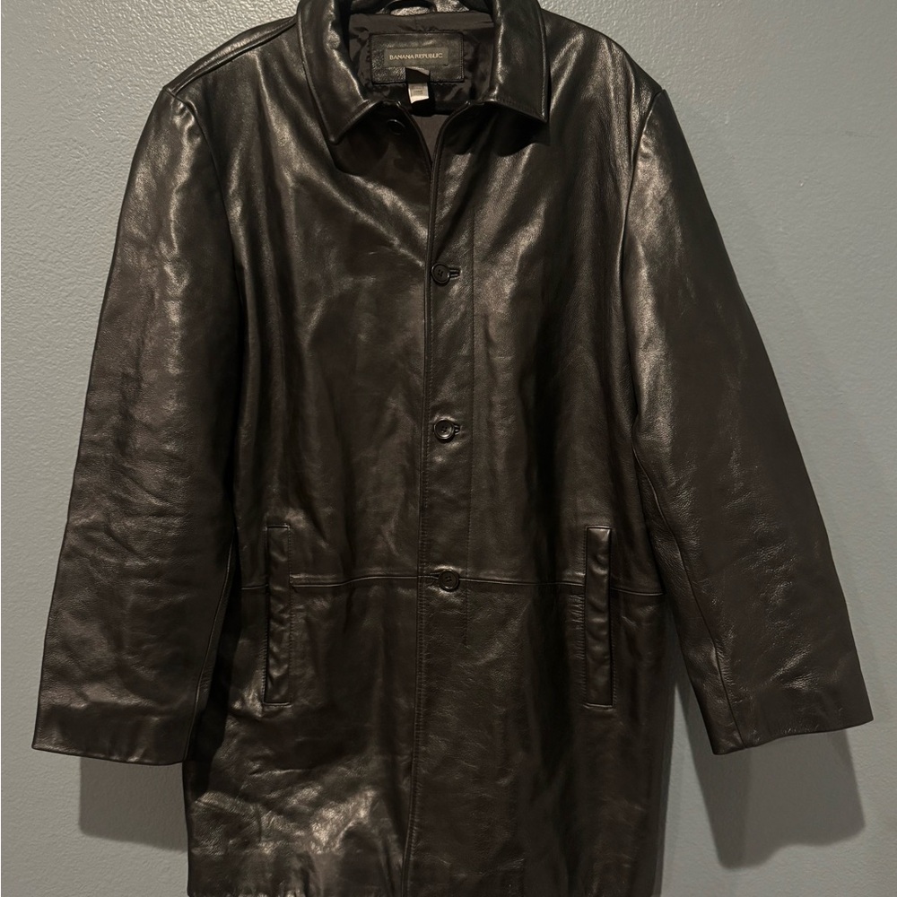 Vintage Banana Republic Black Leather Jacket Trench Coat Genuine Leather